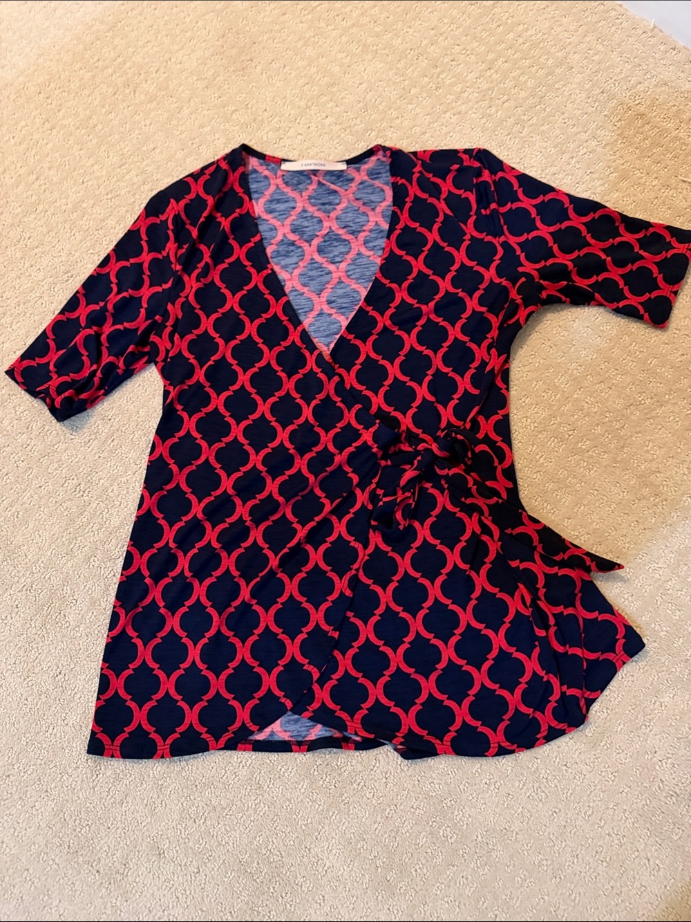 41 Hawthorn Navy Wrap Tunic with Red Lattice Print